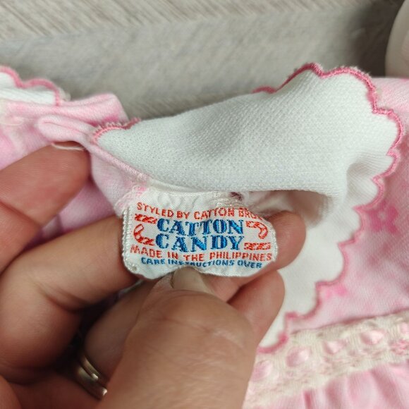 Vintage Catton Candy Baby Girl Dress 0-6 mo Pink White Floral Lace Accents - Picture 2 of 6